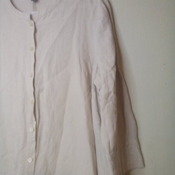 The Limited Blouse Shirt L Button Up 3/4 Sleeve Bat Wing Hem Linen Blend Tan - Picture 9 of 15